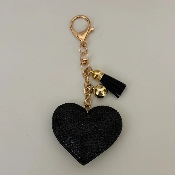 Elegant Black Heart Keychain with Gold Accents - Picture 1 of 4